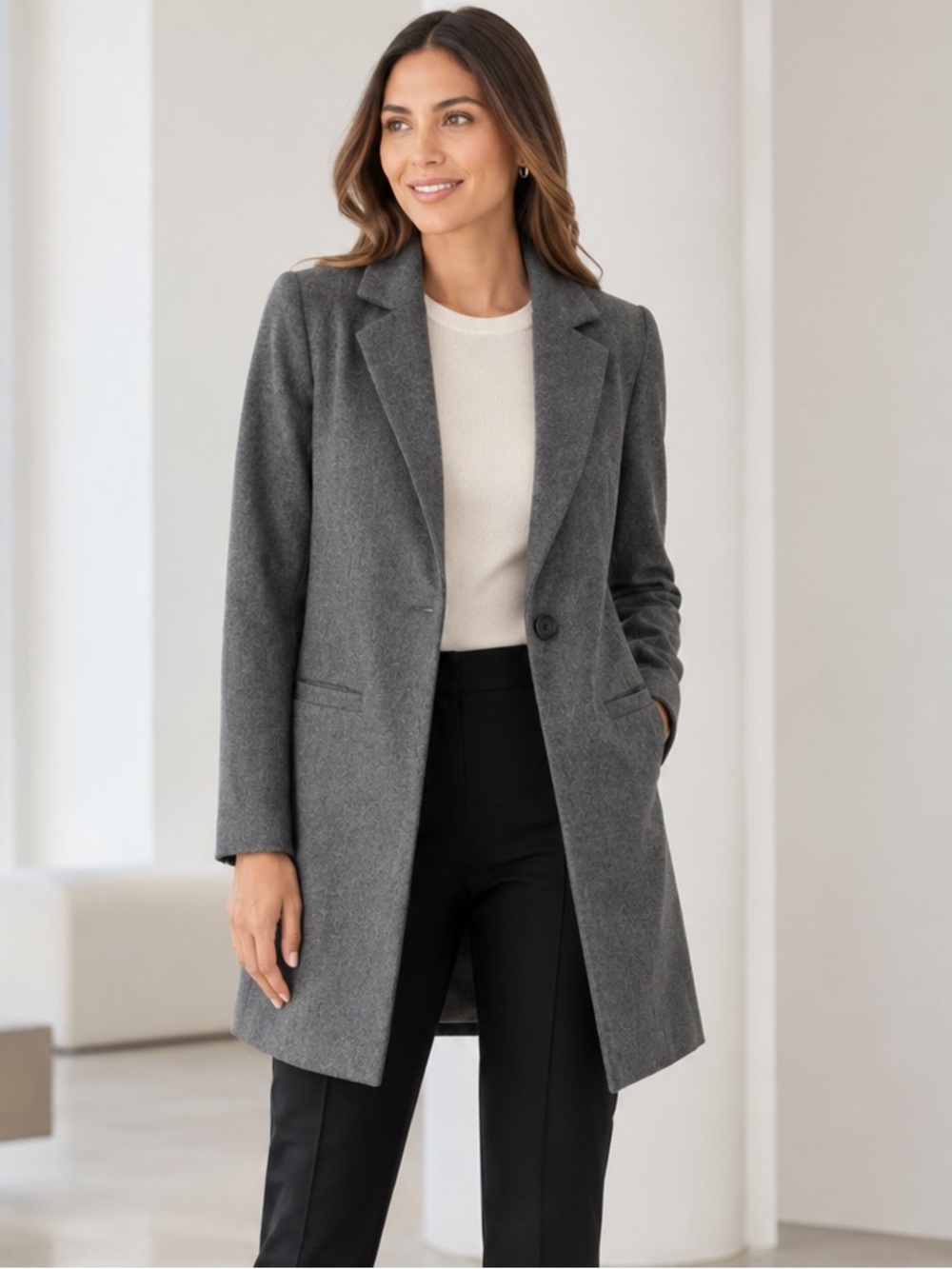 Tobi Gray Wool Blend Longline Blazer Coat Medium Quiet Luxury NEW